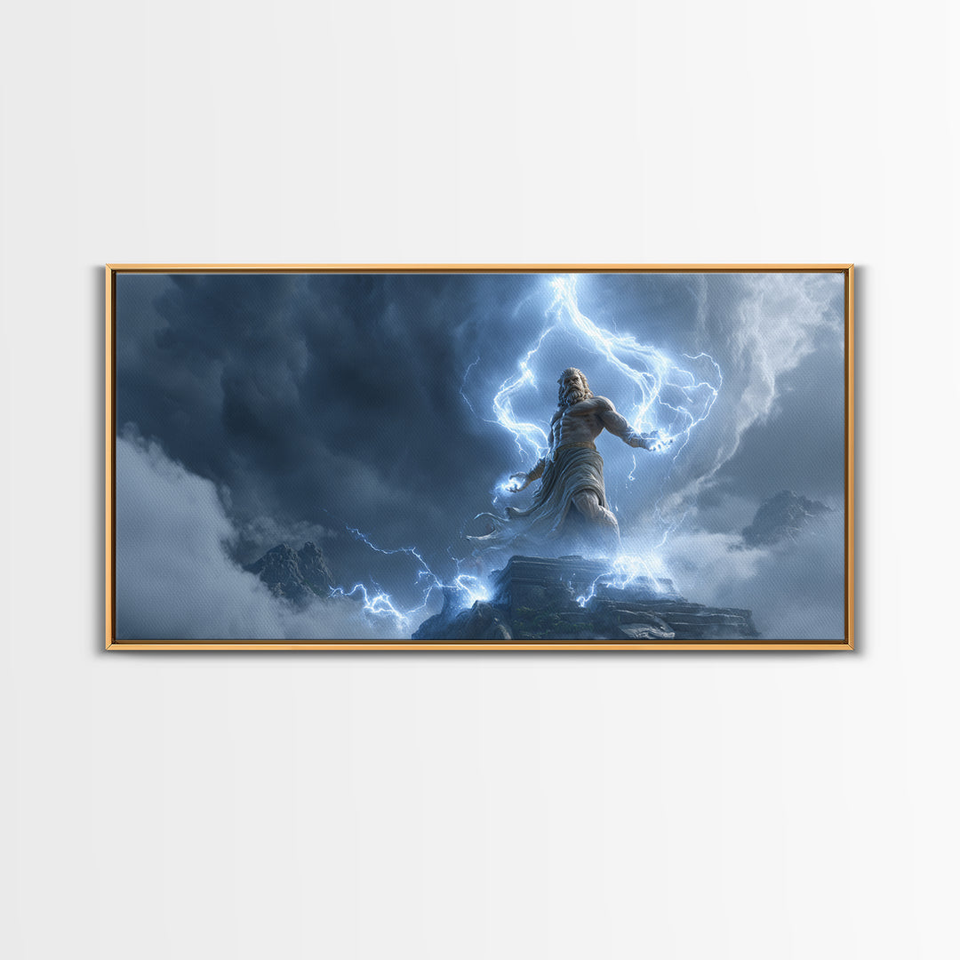 Powerful Zeus Lightning Storm Fantasy Wall Art Framed Canvas Print Mythological Art Home Decor