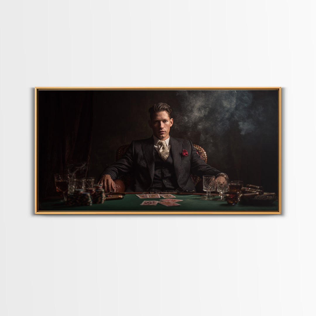 Moody Poker Player In Dark Speakeasy Wall Art, Casino Game Room Decor, Masculine Office Art, Gift For Him, Man Cave Canvas Print