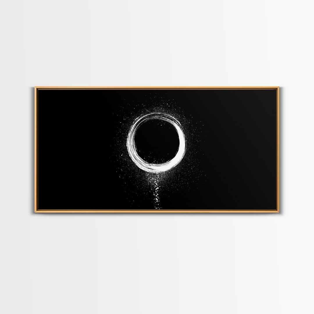Abstract White Circle Traditional Japanese Ink Brush Art Minimalist Zen Wall Decor Calm Living Space Framed Canvas Print For Modern Home Or Office