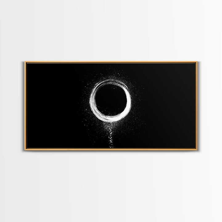 Abstract White Circle Traditional Japanese Ink Brush Art Minimalist Zen Wall Decor Calm Living Space Framed Canvas Print For Modern Home Or Office