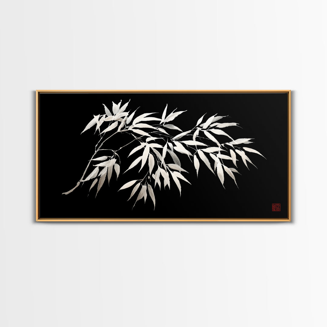 Elegant Monochrome Bamboo Branch Illustration Wall Art Minimalist Wall Decor Black And White Canvas Print For Modern Home