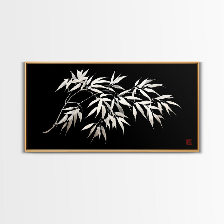 Elegant Monochrome Bamboo Branch Illustration Wall Art Minimalist Wall Decor Black And White Canvas Print For Modern Home