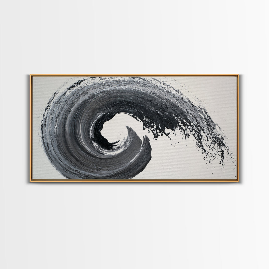 Dynamic Black And White Abstract Wave Painting Canvas Print Modern Wall Art For Living Room Decor And Office