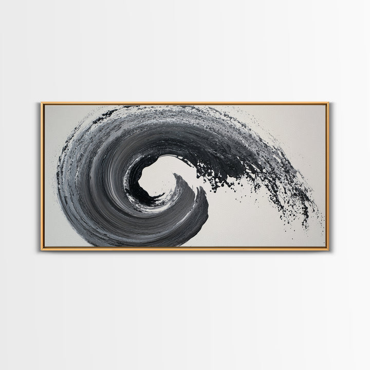 Dynamic Black And White Abstract Wave Painting Canvas Print Modern Wall Art For Living Room Decor And Office