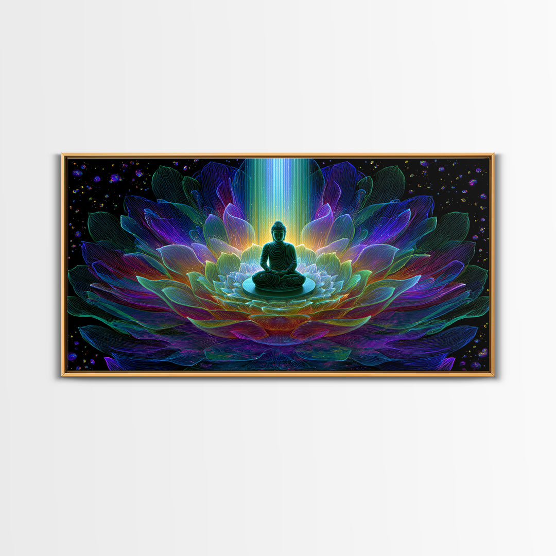 Spiritual Buddha Lotus Flower Meditation Colorful Neon Mandala Wall Art Canvas Print For Zen Room