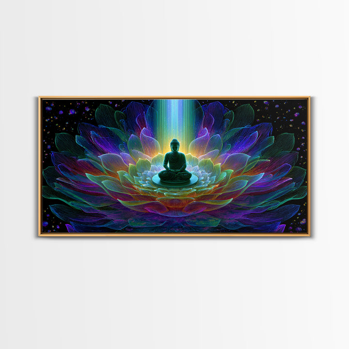Spiritual Buddha Lotus Flower Meditation Colorful Neon Mandala Wall Art Canvas Print For Zen Room