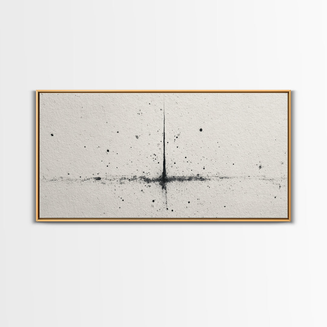 Abstract Black Ink Splatter On Neutral Background Minimalist Wall Art Canvas Print Modern Art For Office And Contemporary Home Decor