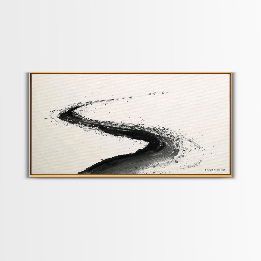 Distinctive Abstract Ink Swirl Black And White Wall Art Canvas Print Minimalist Painting Modern Home Office Decor Gift For Him