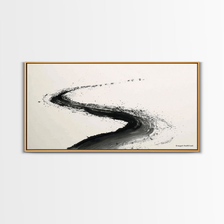 Distinctive Abstract Ink Swirl Black And White Wall Art Canvas Print Minimalist Painting Modern Home Office Decor Gift For Him