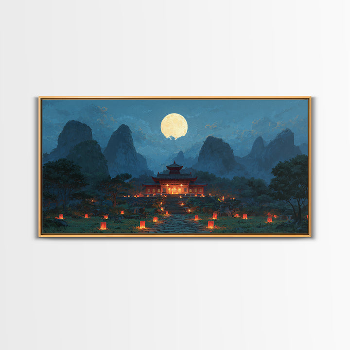 Futuristic Neon Night Cityscape With Colorful Reflection On Water Modern Urban Wall Art Canvas Print For Office