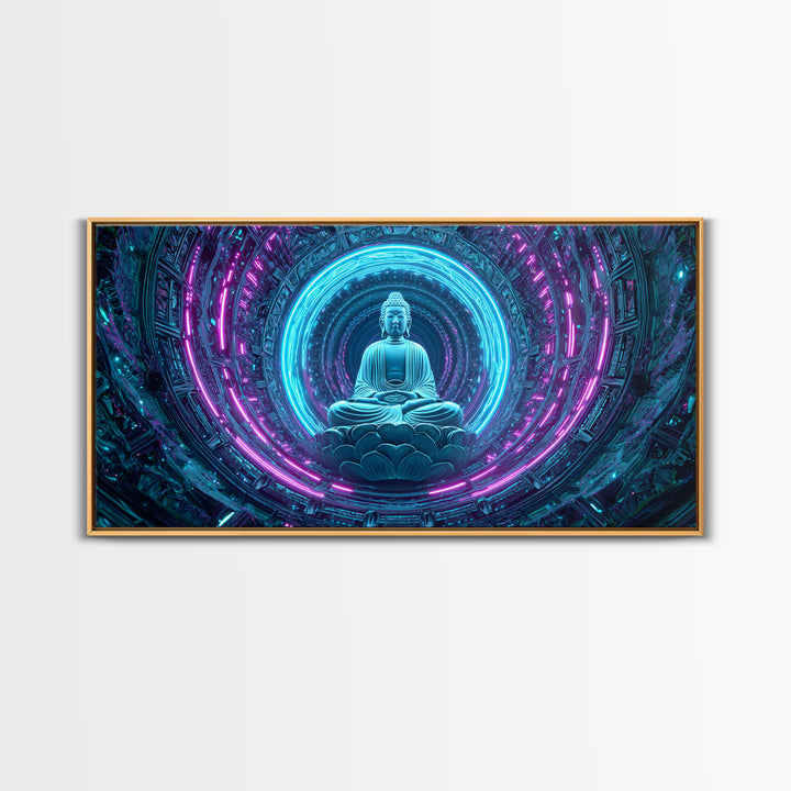 Retro Futuristic 80s Grid Night Sky Landscape With Sunrise Canvas Print For Neon Wall Art And Aesthetic Home Decor