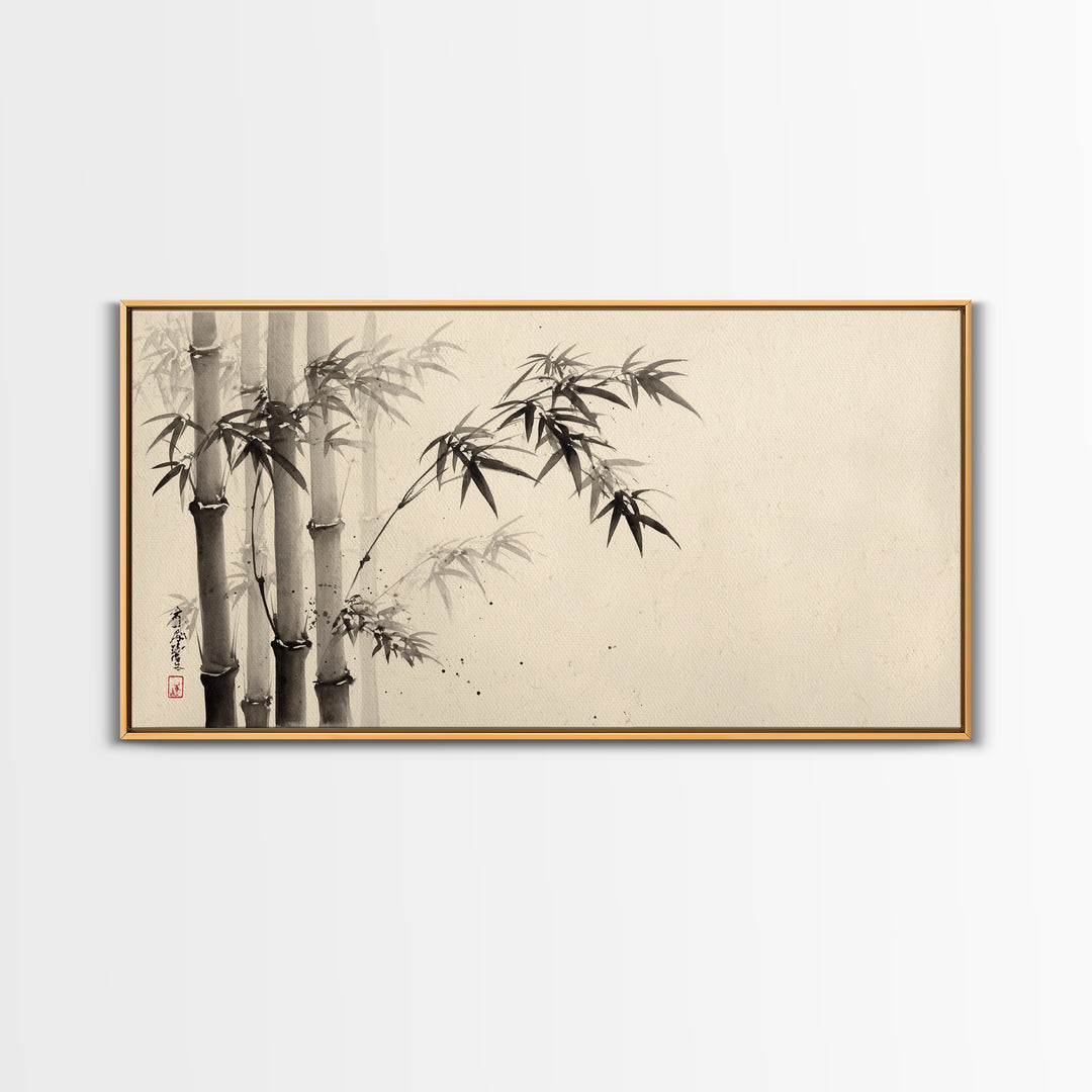 Traditional Ink Bamboo Painting Black And White Wall Art Print For Minimalist Home Decor And Asian Inspired Interior