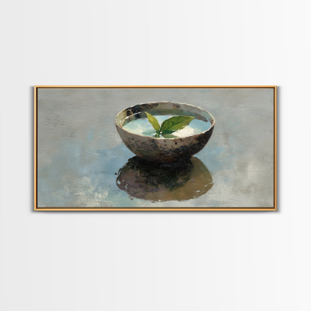 Still Life Bowl With Green Leaves Oil Painting Canvas Print Large Wall Art For Kitchen And Dining Room Decor Slow Living Art