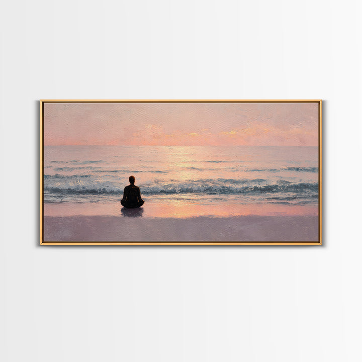 Serene Meditation Silhouette Beach Sunrise Wall Art Canvas Print For Relaxing Bedroom Decor Modern Wall Art