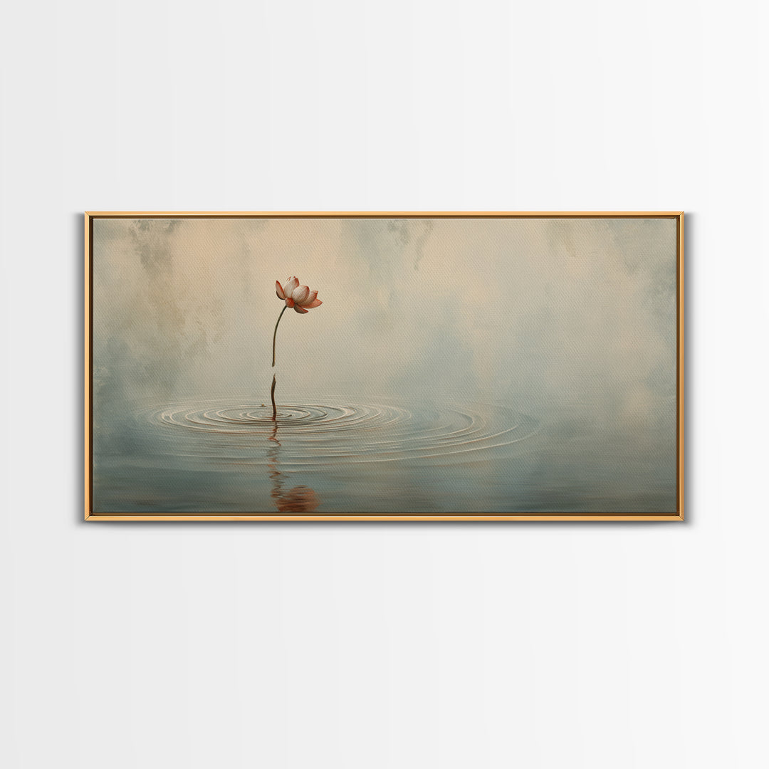 Traditional Asian Landscape With Meditating Monk And Pine Tree Misty Mountain Wall Art Framed Canvas Print