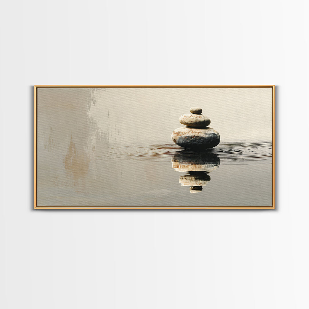 Minimalist Zen Stacked Stones Balancing Nature Wall Art Framed Canvas Print Calm Living Room Decor And Spa Wall Decor