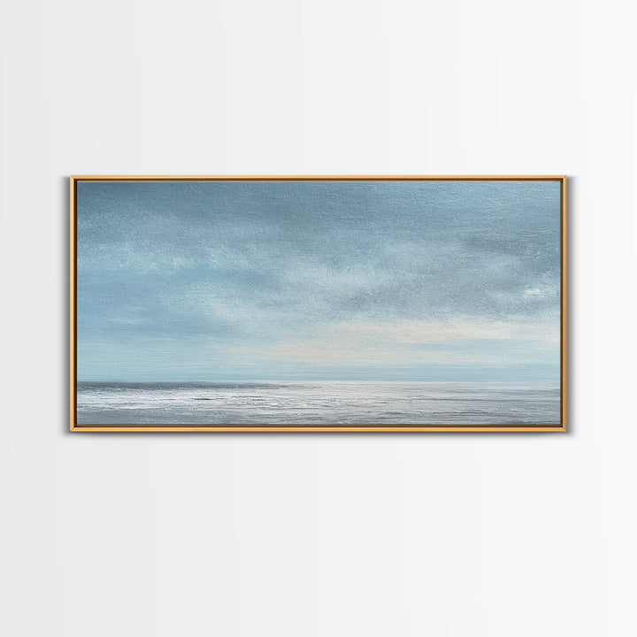 Tranquil Seascape Oil Painting With Soft Blue Sky And Ocean Horizon Peaceful Wall Art Canvas Print