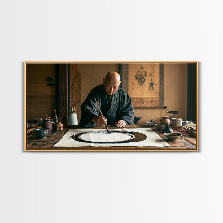 Traditional Japanese Zen Artist Painting Elegant Enso Circle Incalligraphy Studio Framed Canvas Print Wall Art