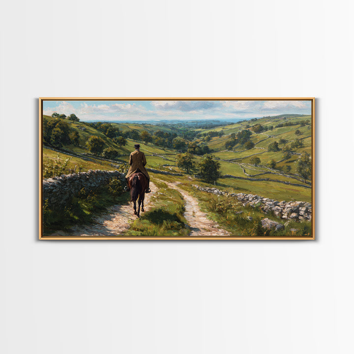 Horseback Rider On Rolling Countryside Path Canvas Print, Landscape Wall Art, Equestrian Decor, Rustic Farmhouse Home Decor Gift