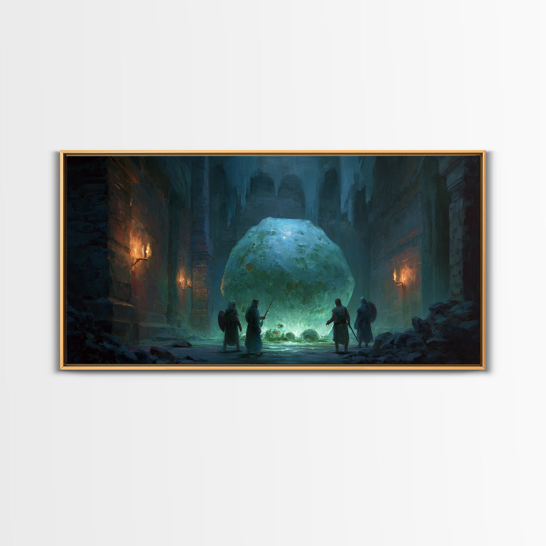 Icy Ruins With Glowing Blue Orb Wall Art, Fantasy Dungeon Landscape, Dark Academia Decor, Dnd Art Print, Gaming Room Art