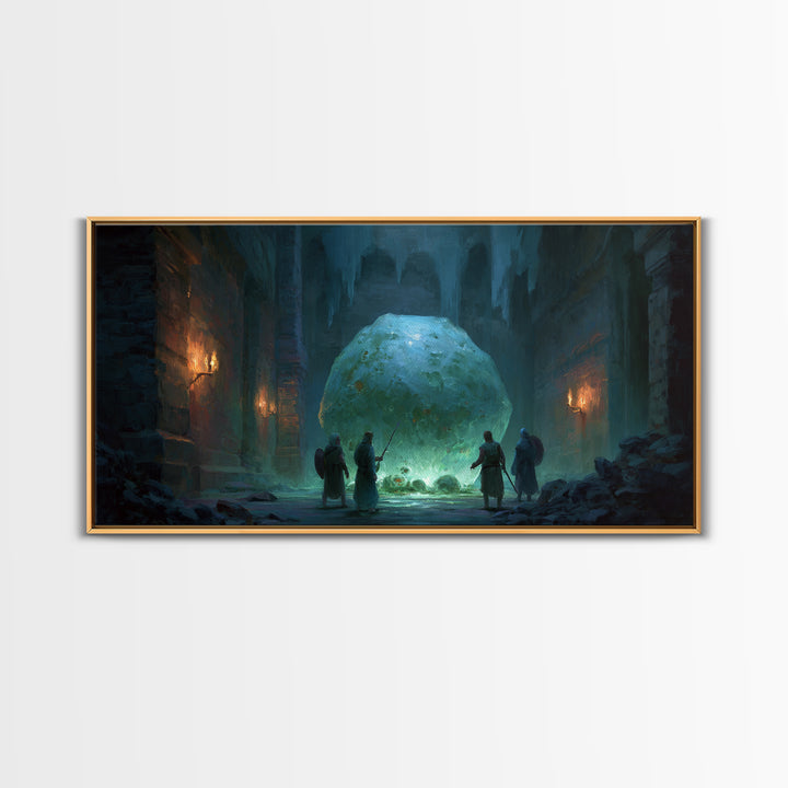 Icy Ruins With Glowing Blue Orb Wall Art, Fantasy Dungeon Landscape, Dark Academia Decor, Dnd Art Print, Gaming Room Art