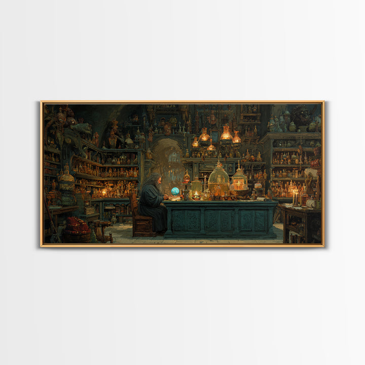 Wizard Alchemy Shop Canvas Print, Dark Academia Wall Art, Fantasy Library Decor, Gothic Apothecary Art Print For Living Room Home Decor