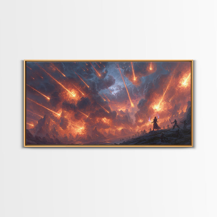 Meteor Storm Apocalypse Canvas Print, Fiery Fantasy Battlefield Scene, Dark Fantasy Art, Gaming Room Decor, Statement Wall Art
