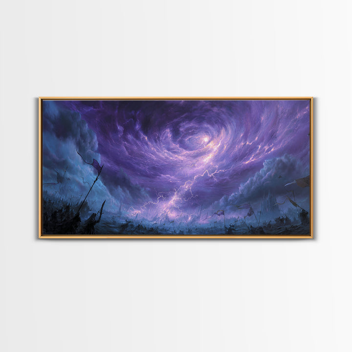 Purple Storm Vortex Canvas Print, Fantasy Sky Wall Art, Dramatic Lightning Landscape, Dark Surreal Decor, Gothic Gift For Him