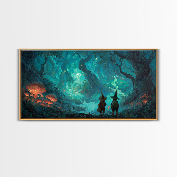 Glowing Mushroom Enchanted Forest Wall Art, Whimsical Fantasy Canvas Print, Magical Woodland Decor, Storybook Nursery Art