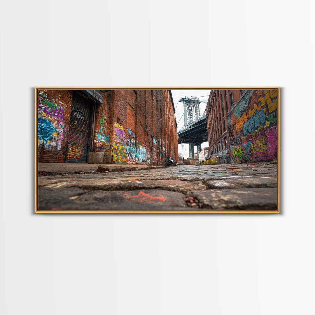 Graffiti Alley By Manhattan Bridge Wall Art, Urban Street Photography Canvas Print, Brooklyn Loft Decor, Industrial City Art