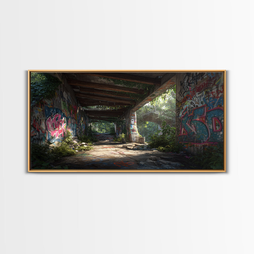 Abandoned Graffiti Underpass Wall Art, Urban Street Art Canvas Print, Industrial Decor, Edgy Office Poster Unique Gift For Him