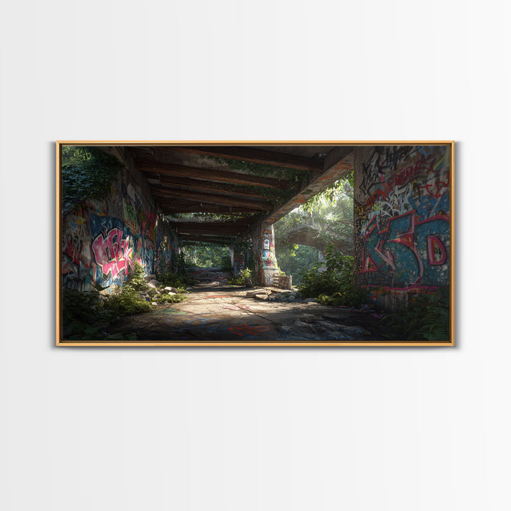 Abandoned Graffiti Underpass Wall Art, Urban Street Art Canvas Print, Industrial Decor, Edgy Office Poster Unique Gift For Him