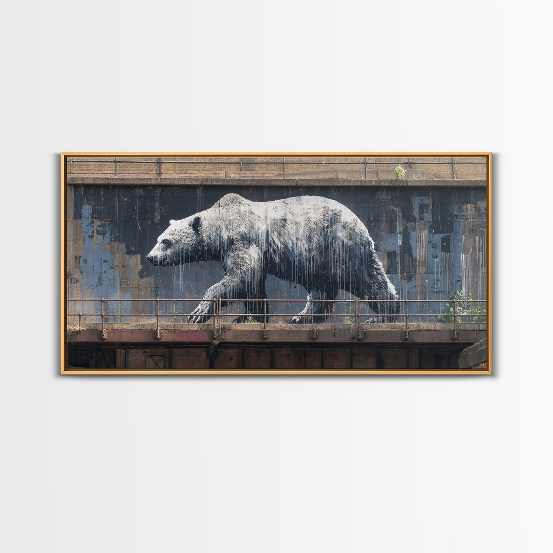 Polar Bear Graffiti On Industrial Concrete Wall Art, Urban Street Art Print, Wildlife Decor, Modern Wall Decor, Animal Lover Gift