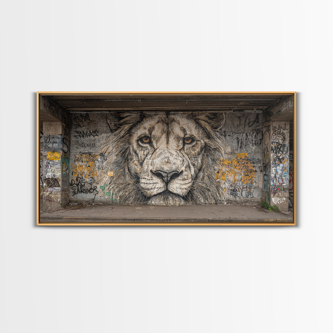 Black And White Lion Graffiti Wall Art, Urban Street Art Mural Print, Big Cat Decor, Masculine Office Decor, Gift For Him