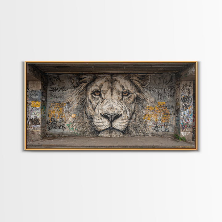 Black And White Lion Graffiti Wall Art, Urban Street Art Mural Print, Big Cat Decor, Masculine Office Decor, Gift For Him