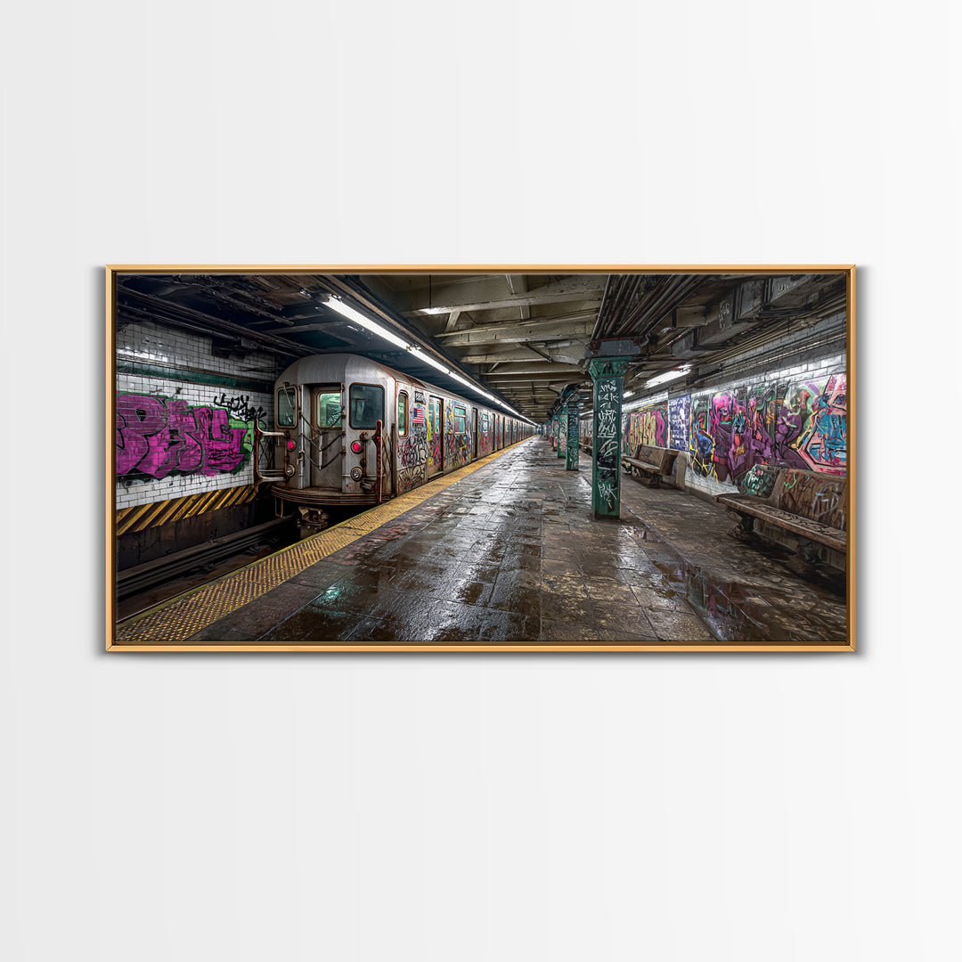 Graffiti Subway Train And Gritty Underground Platform Wall Art, Urban Street Art Print, City Decor, Industrial Home Decor