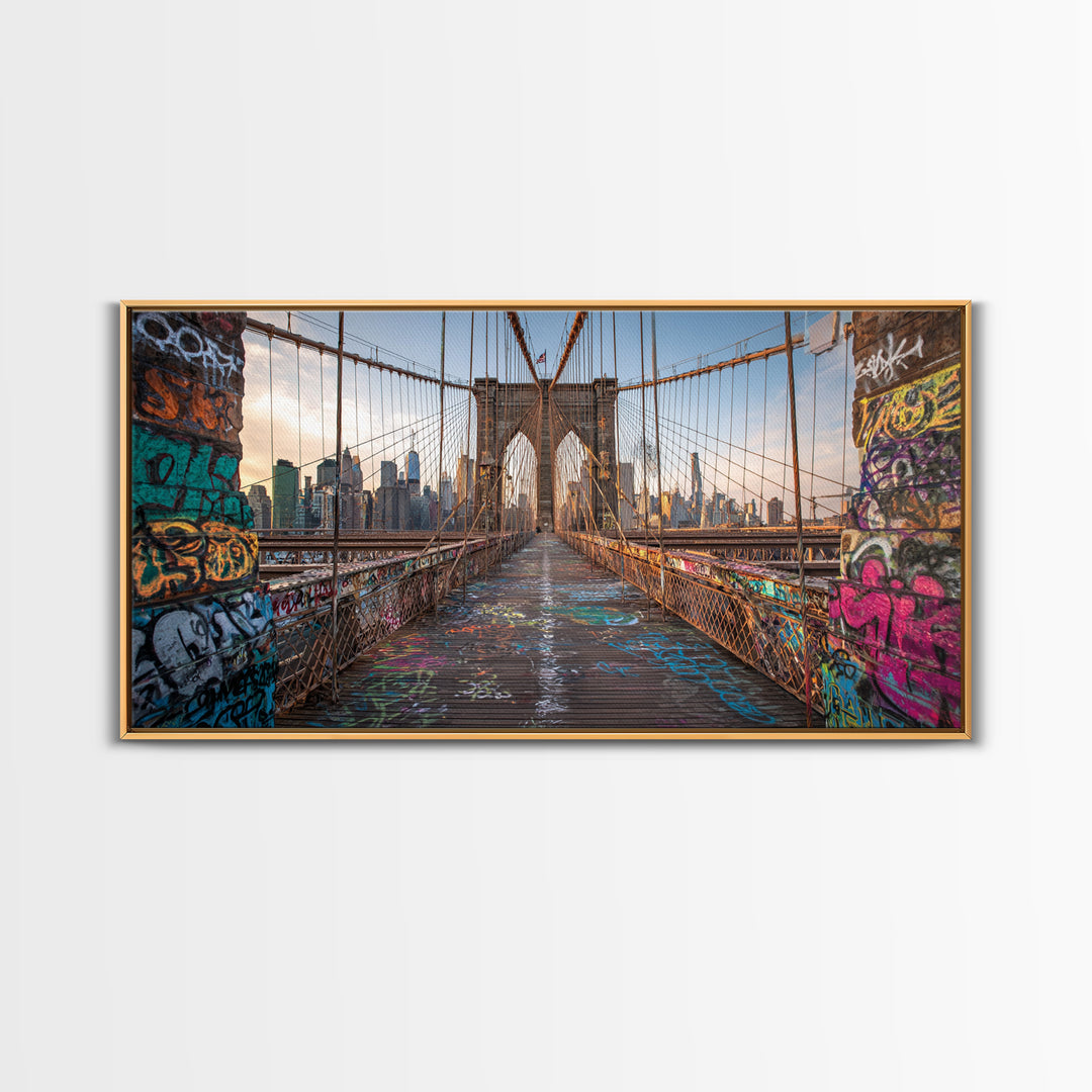Brooklyn Bridge Graffiti Wall Art, New York City Canvas Print, Urban Street Art Decor, Industrial Loft Travel Poster Print