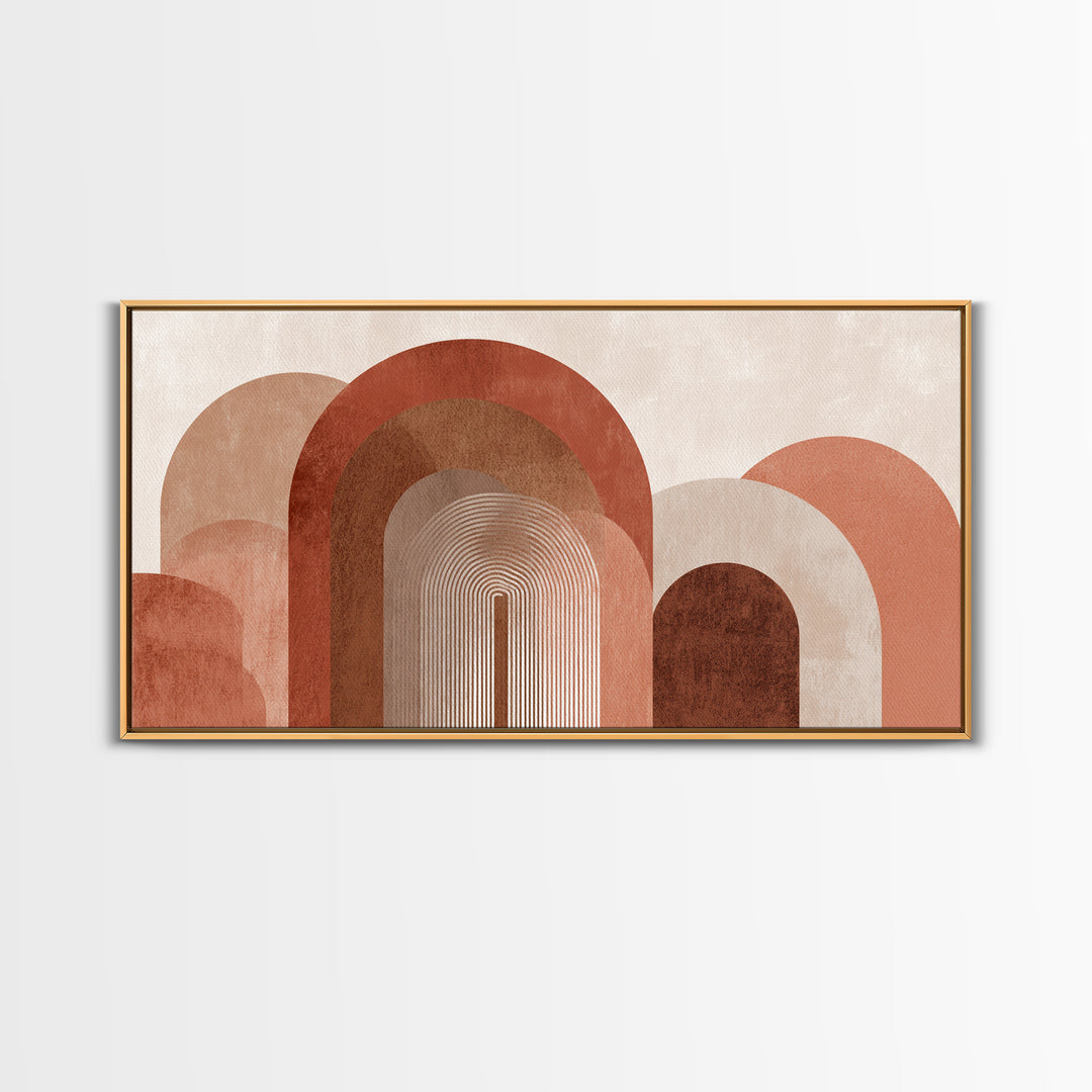 Terracotta Abstract Arches Framed Canvas Print, Mid Century Modern Wall Art, Neutral Boho Decor, Large Statement Artwork
