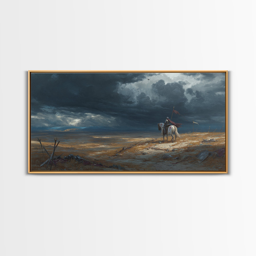 Lone Western Rider Storm Landscape Wall Art, Moody Prairie Horse Canvas, Rustic Cowboy Decor, Dramatic Frontier Print, Gift