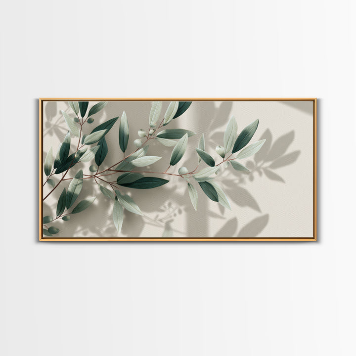 Olive Branch Botanical Canvas Print, Sage Green Wall Art, Minimalist Nature Decor, Calming Japandi Living Room Framed Art