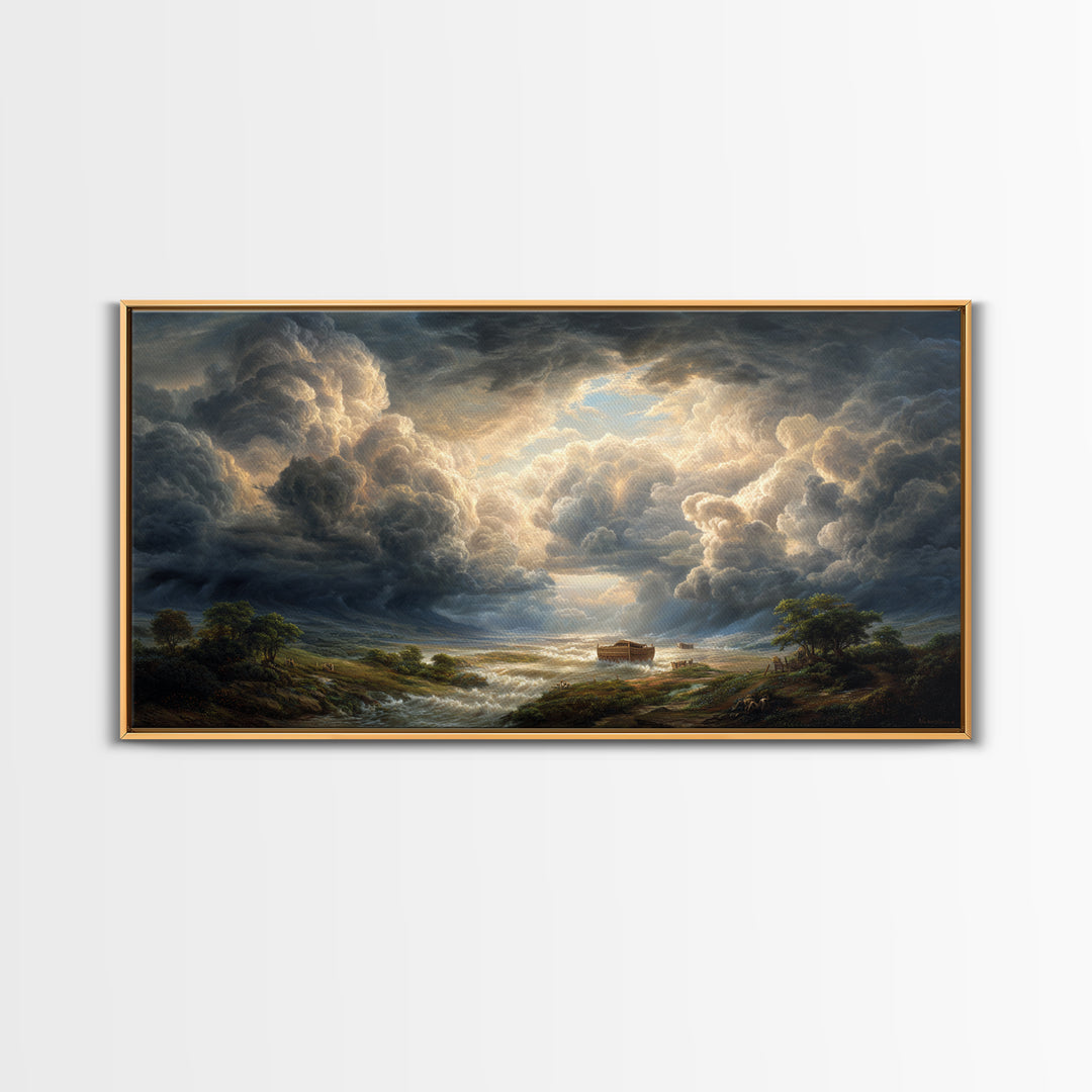 Storm Clouds Over Flooded Valley Canvas Print, Dramatic Landscape Art, Moody Wall Decor, Biblical Nature Home Decor, Housewarming Gift
