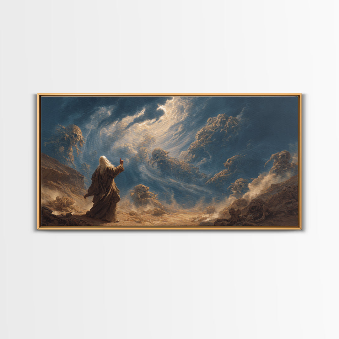 Mystic Prophet Storm Spirits Wall Art, Dark Fantasy Canvas Print, Surreal Landscape, Dramatic Office Decor, Unique Gift Idea