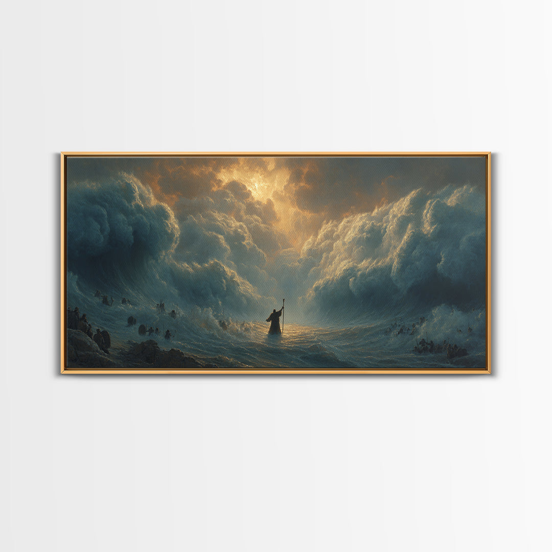 Moses Parting The Red Sea Wall Art, Biblical Ocean Storm Painting, Christian Home Decor, Dramatic Faith Gift For Living Room