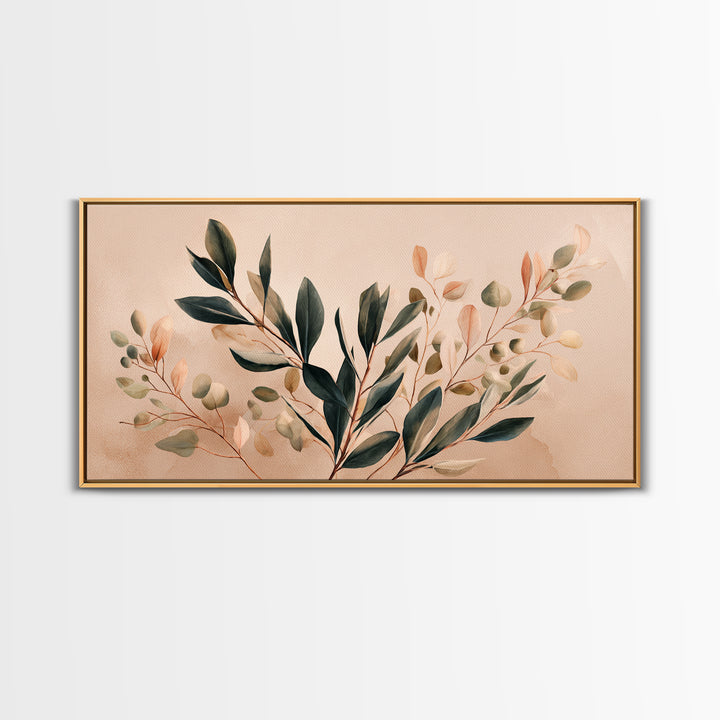 Blush Olive Branch Botanical Wall Art, Sage Green Leaves, Neutral Boho Home Decor, Living Room Wall Art, Housewarming Gift