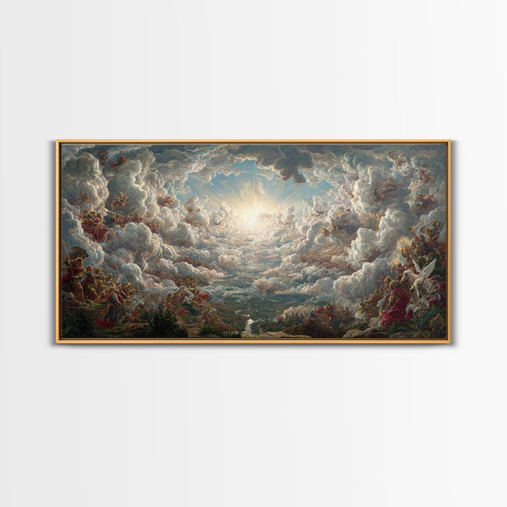Heavenly Cloud Battle With Angels Framed Canvas Print, Baroque Mythological Wall Art, Renaissance Decor, Biblical Gift Art