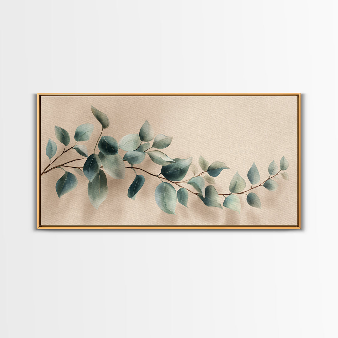 Soft Eucalyptus Branch Canvas Print, Blue Green Botanical Wall Art, Neutral Home Decor, Bedroom Wall Art, Modern Living Room Art