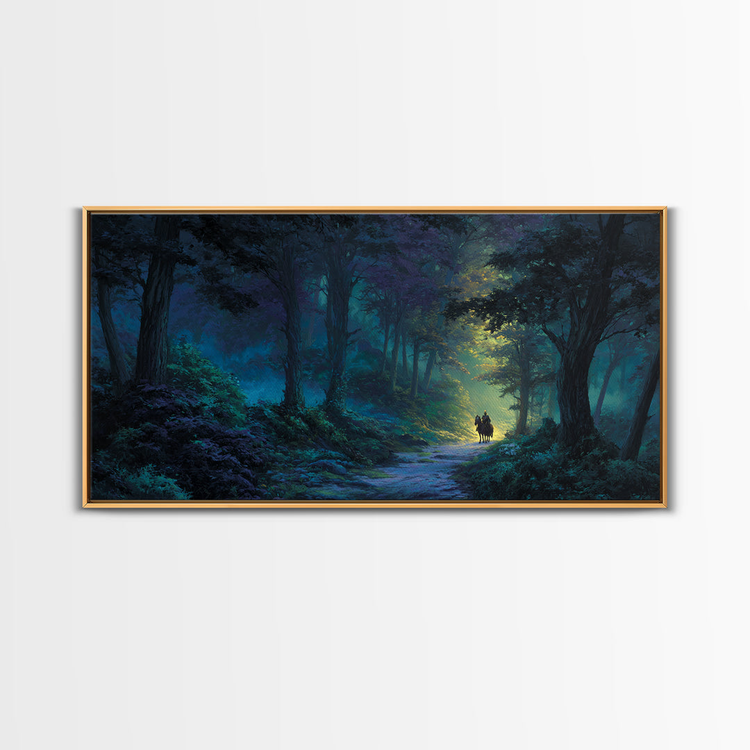 Moonlit Enchanted Forest Canvas Print, Fantasy Landscape Wall Art, Mystical Woodland Decor, Dark Fairy Tale Art Print Gift