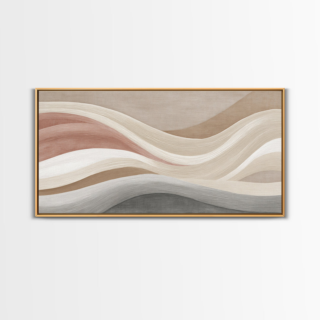 Neutral Wavy Abstract Wall Art, Terracotta Taupe Lines, Minimalist Canvas Print, Modern Living Room Decor, Above Sofa Art