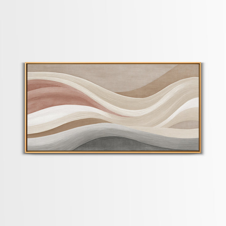 Neutral Wavy Abstract Wall Art, Terracotta Taupe Lines, Minimalist Canvas Print, Modern Living Room Decor, Above Sofa Art
