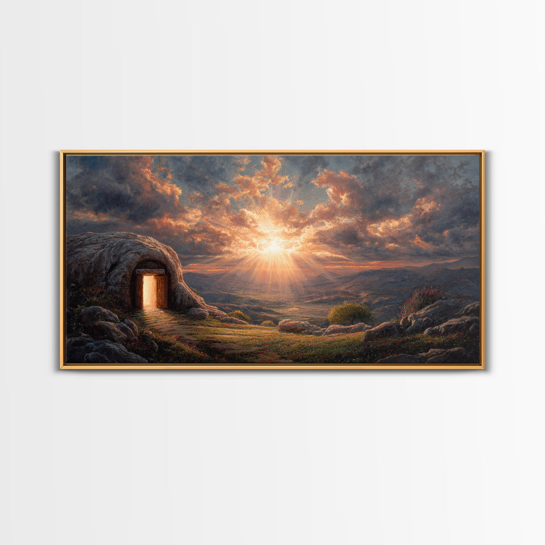 Empty Tomb Sunrise Framed Canvas Print, Christian Wall Art, Resurrection Painting, Easter Decor, Inspirational Gift For Her